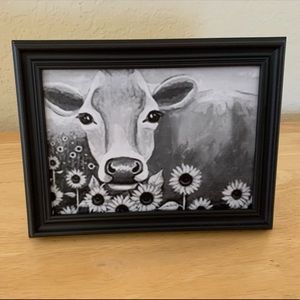 Farmhouse Cow and sunflowers picture 5x7 w/frame
